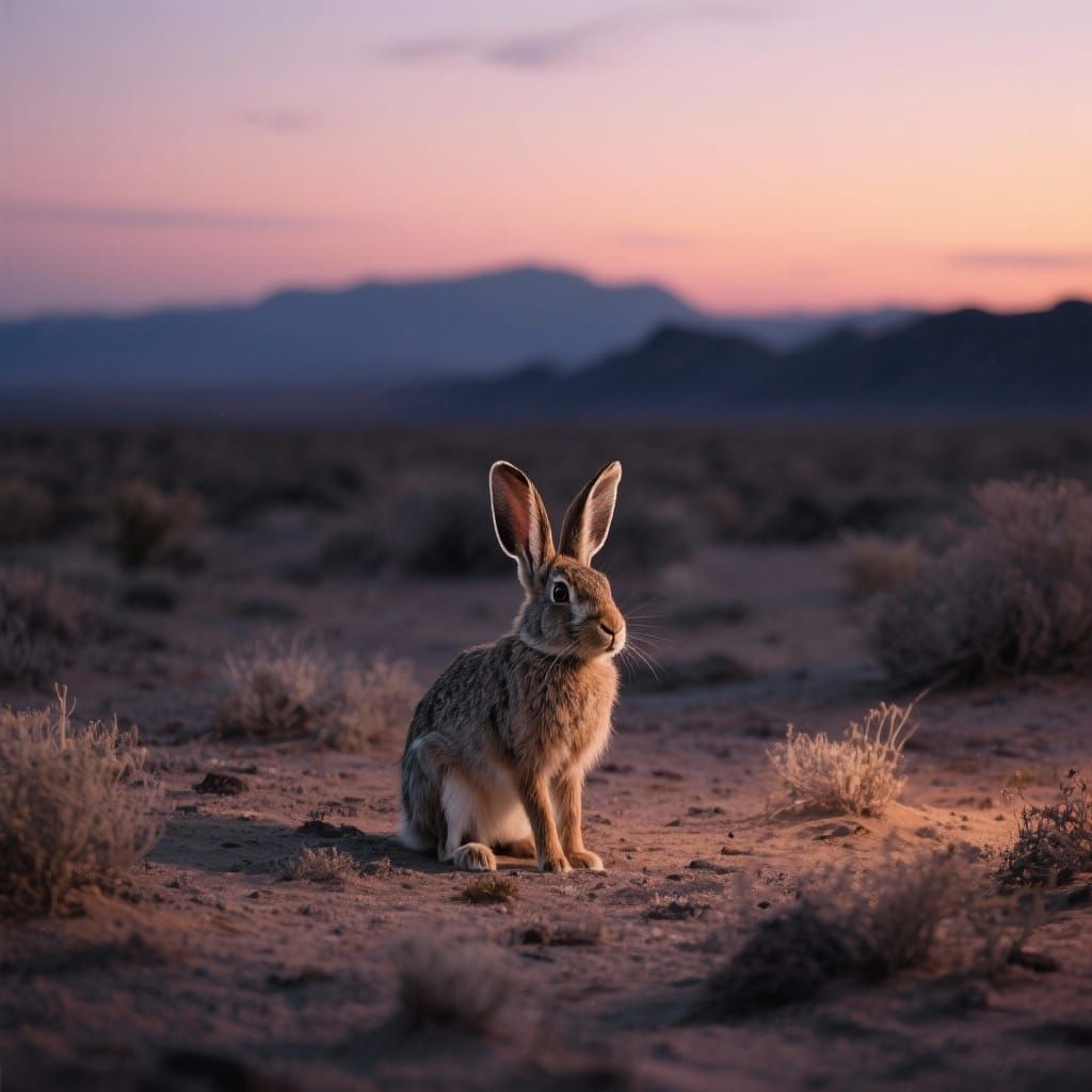 Jackrabbit in Mojave Desert at Twilight