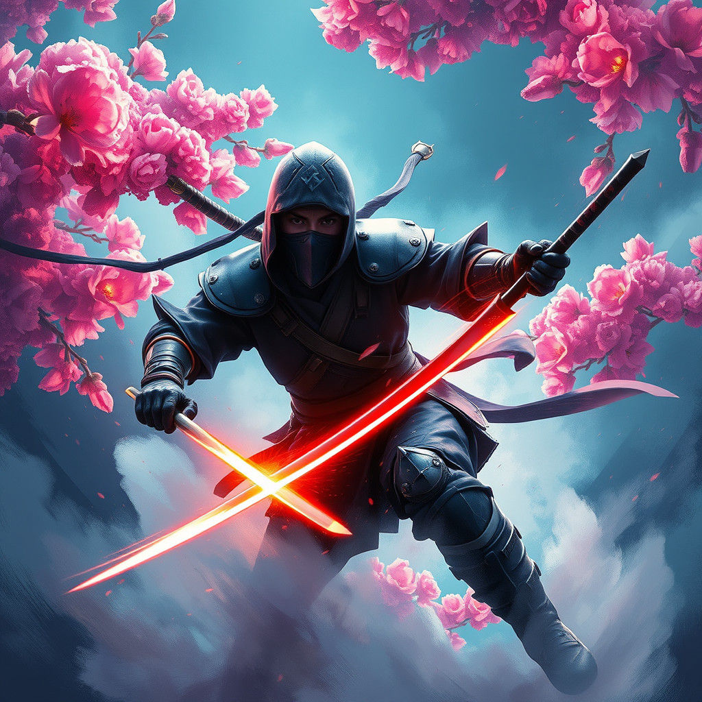 Neon Ninja Battle Scene in Atmospheric Style