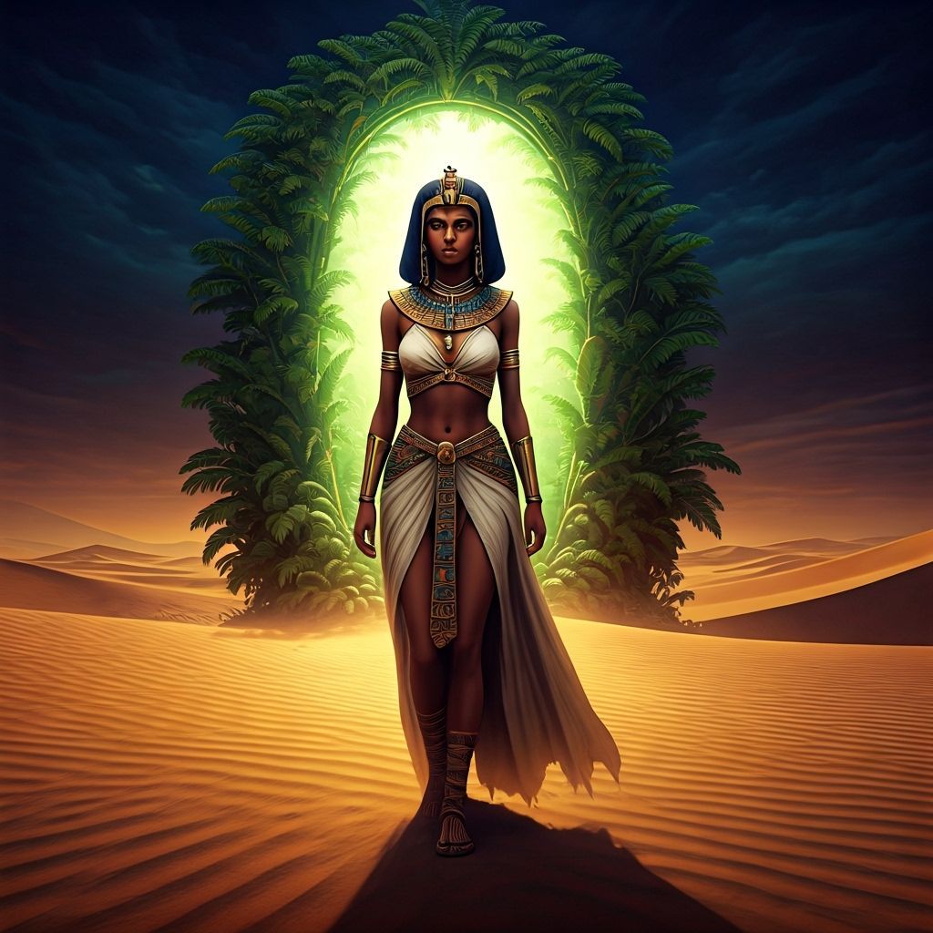 Cleopatra in Desert Dunes with Rainforest Portal