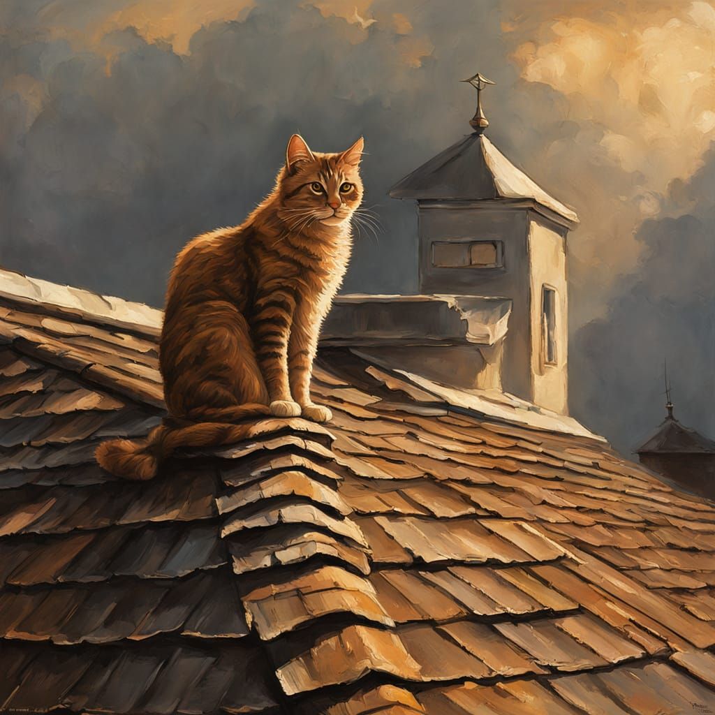 Timeless Sepia-Toned Cat on a Weathered Roof