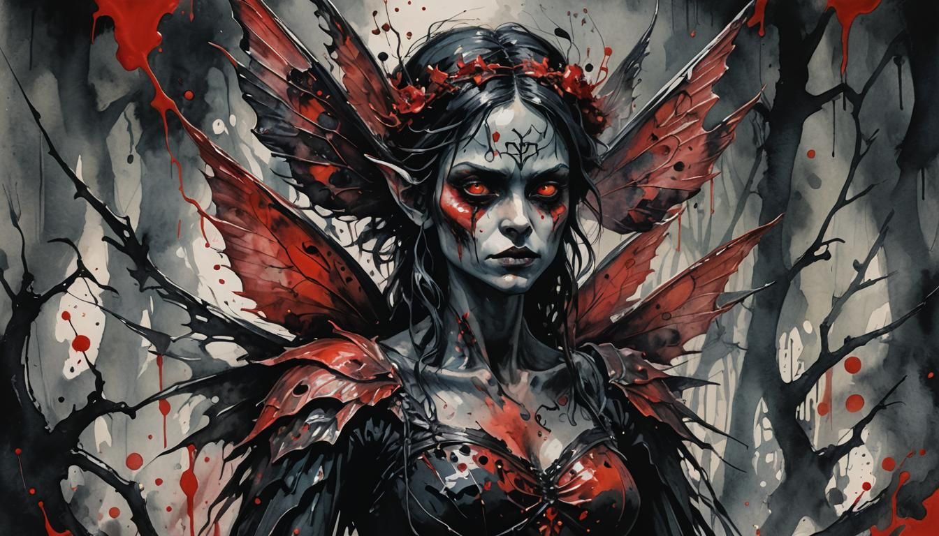 Creepy Evil Fairy in Gouache and Watercolor