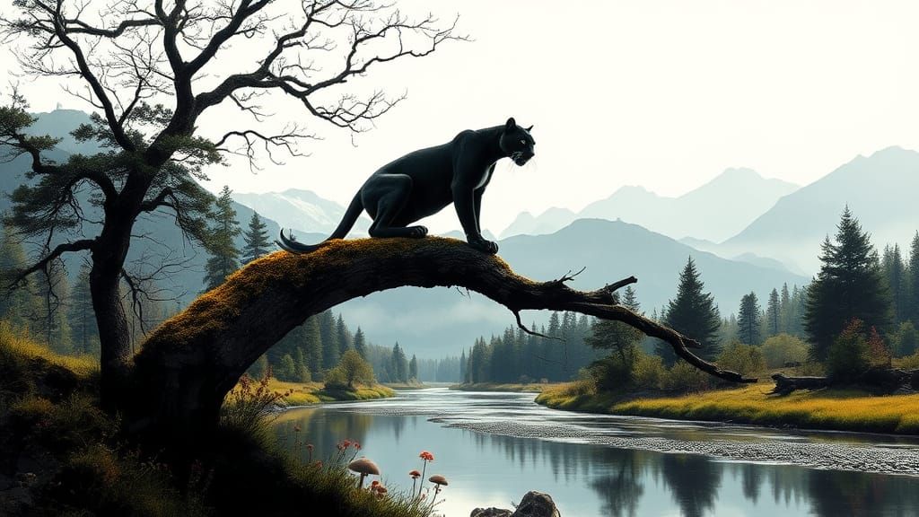 Panther Silhouette with Ink Splatter Art Effects