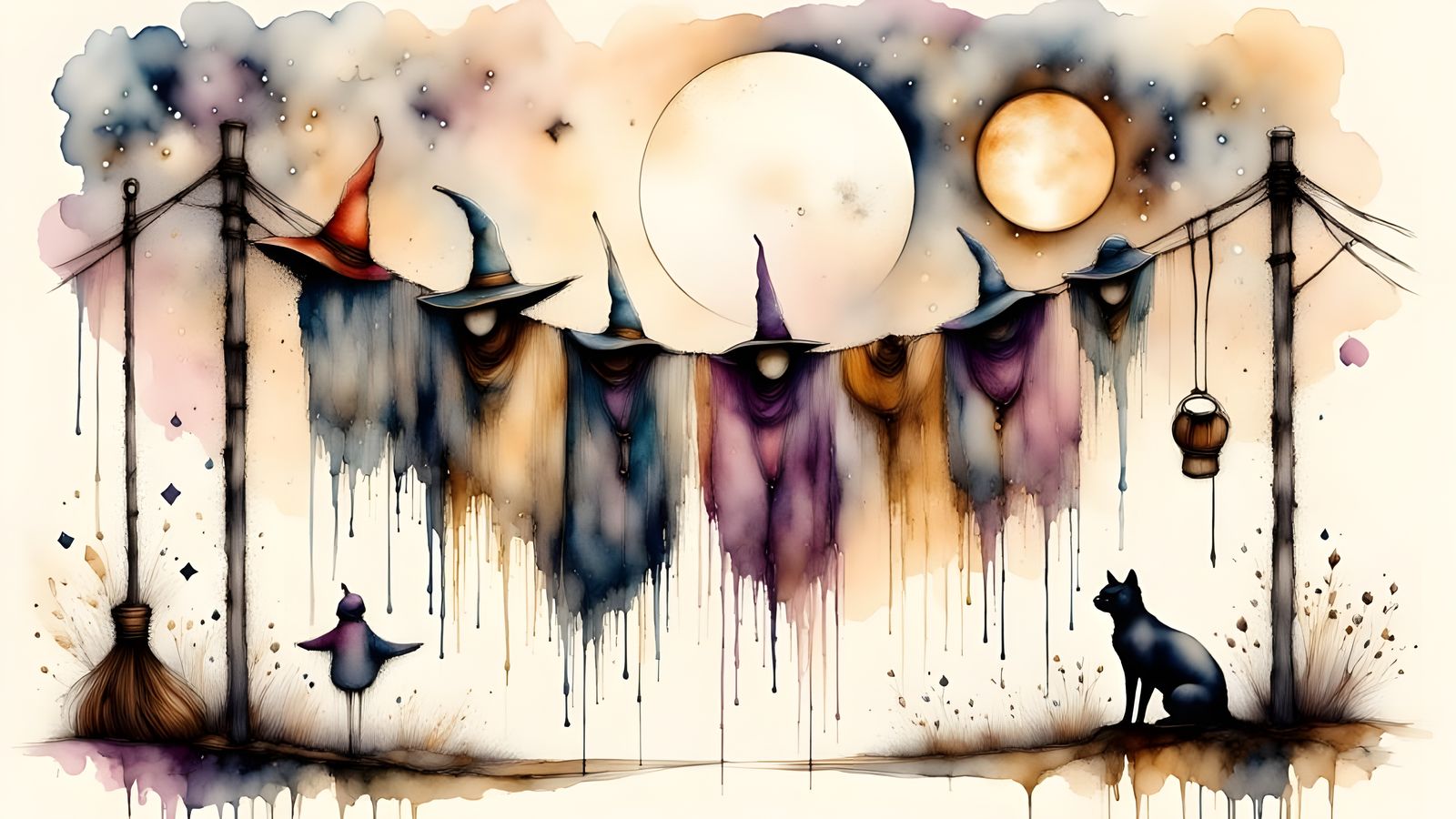 Whimsical Witch Hats: An Ink and Watercolor Sketch