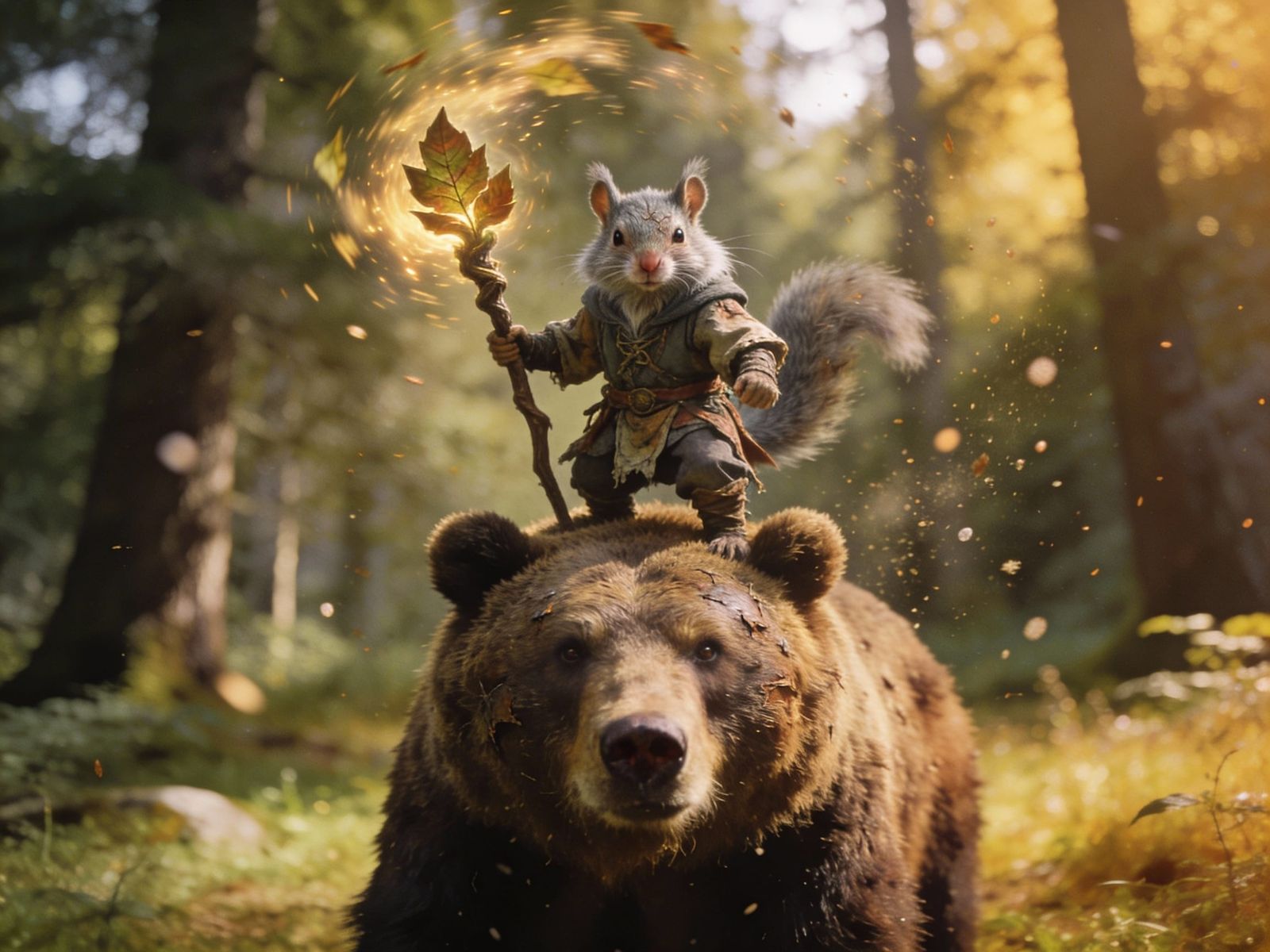 Elderly Druid with Squirrel Features on Grizzly Bear
