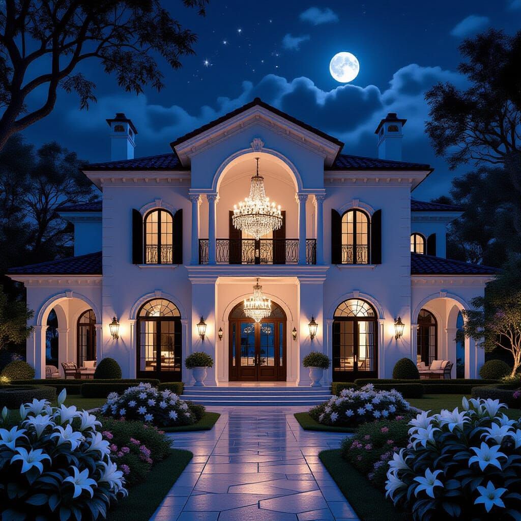 1940s Southern Mansion in Cinematic Moonlight