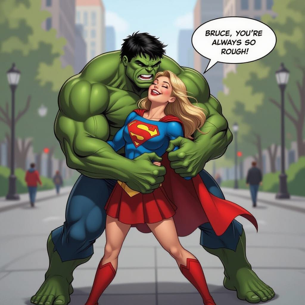 Supergirl and Hulk Share Affectionate Moment in Central Park
