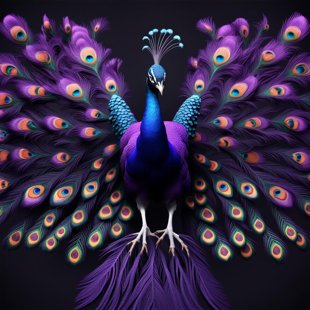 Beautiful Purple Peacock on Black Background
