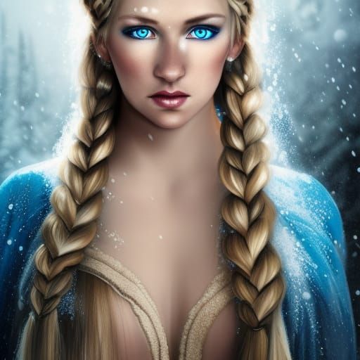 Icy Blonde Woman in Snowy Landscape