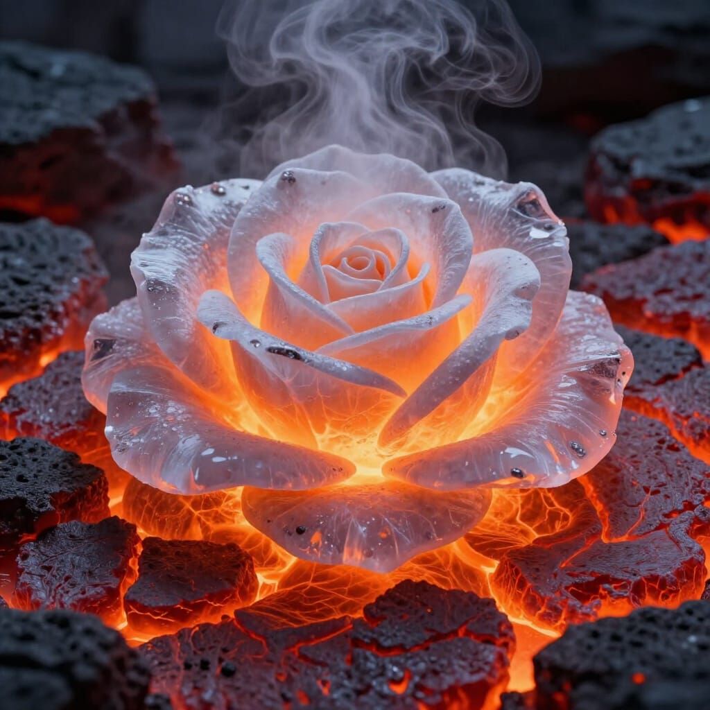 Ice Rose on Molten Lava Macro Photography