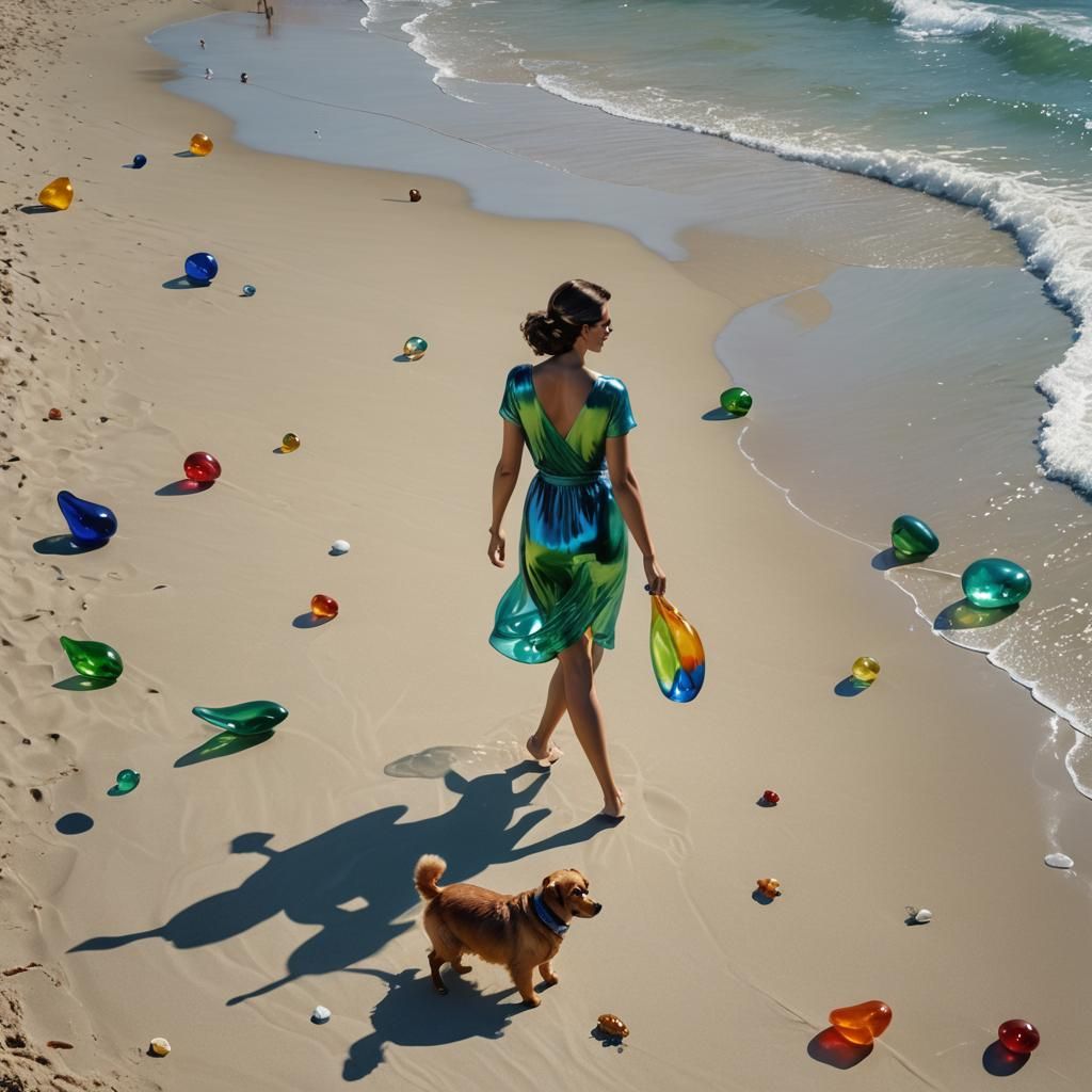 Glass Woman and Dog on Beach, Splash Art