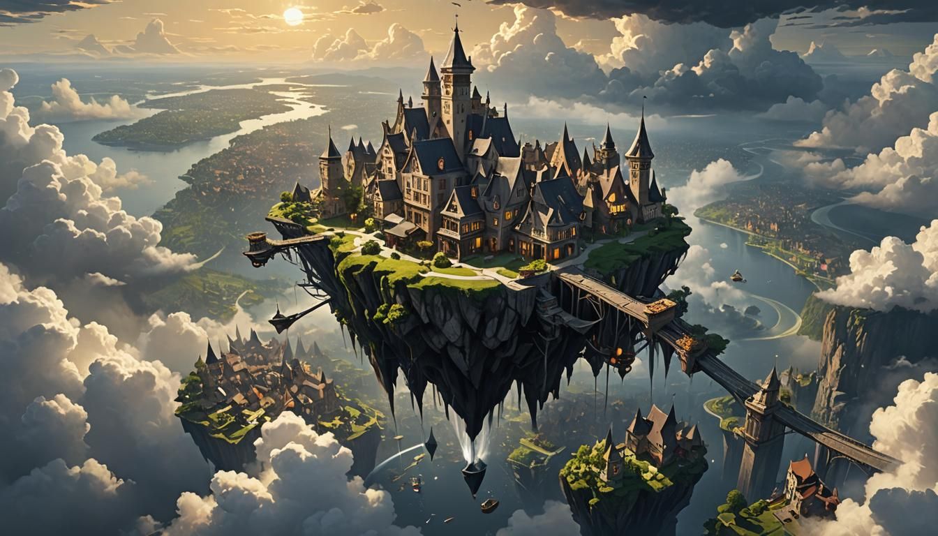 Floating Island Town in the Sky