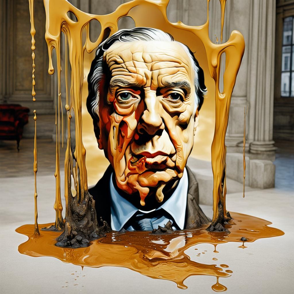Portrait of Jorge Luis Borges inspired by the melted clock by dali... Two masters of the illusion of time
