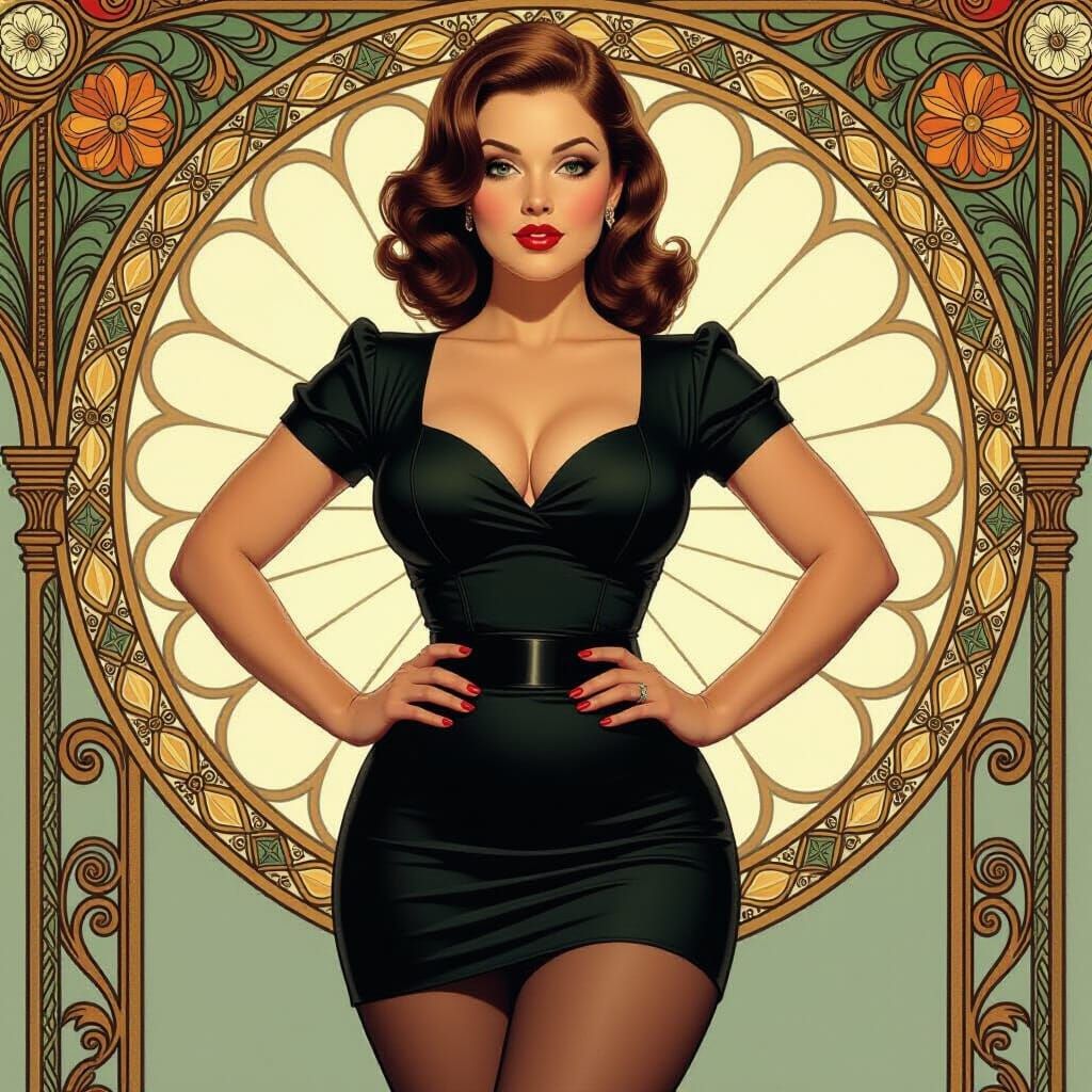 Curvy Woman in Art Nouveau Style