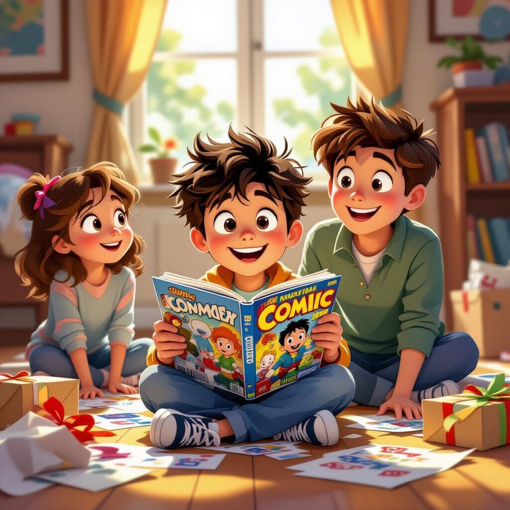 Boy's Joy: Comic Book Gift in Pixar Style