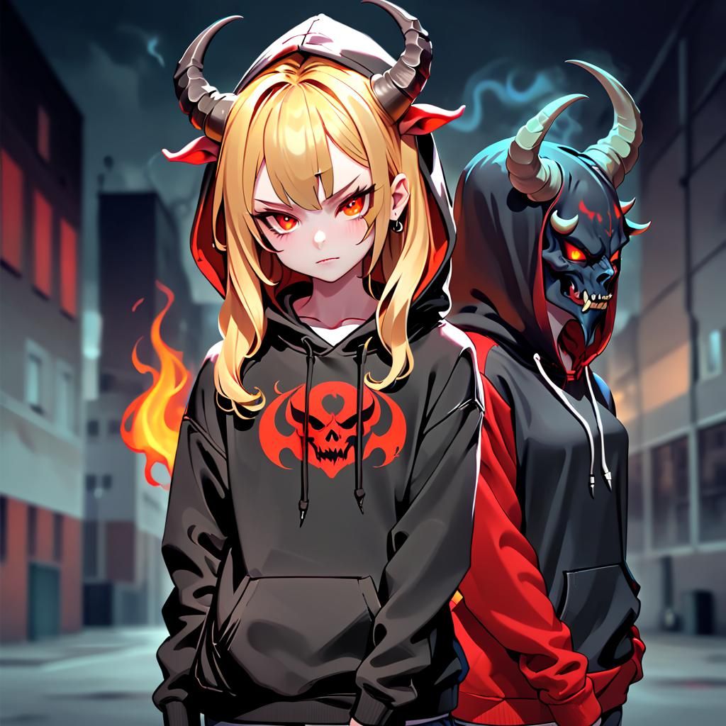 Hooded Demon Woman with Horns