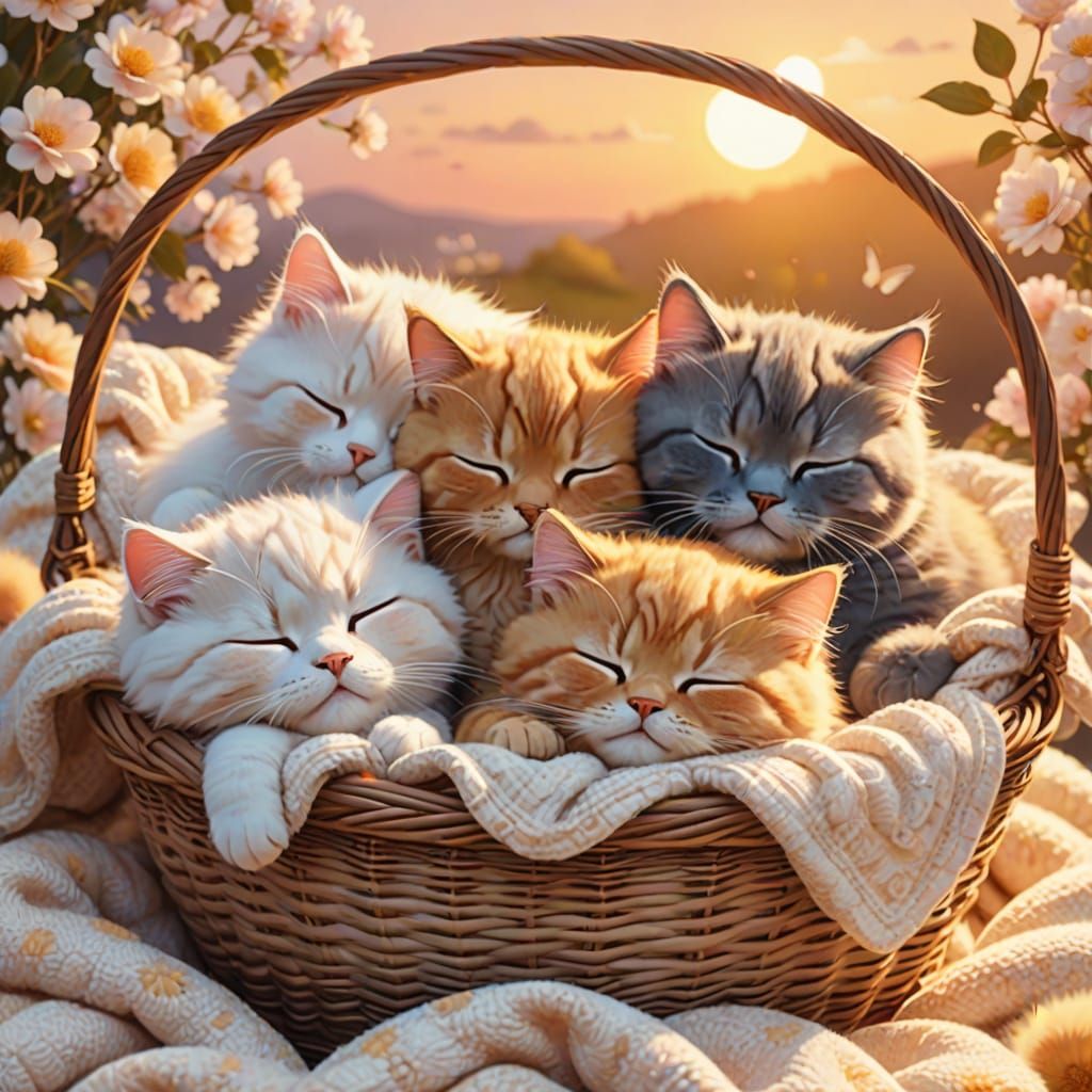 Cute Cats Sleeping: Whimsical Digital Art