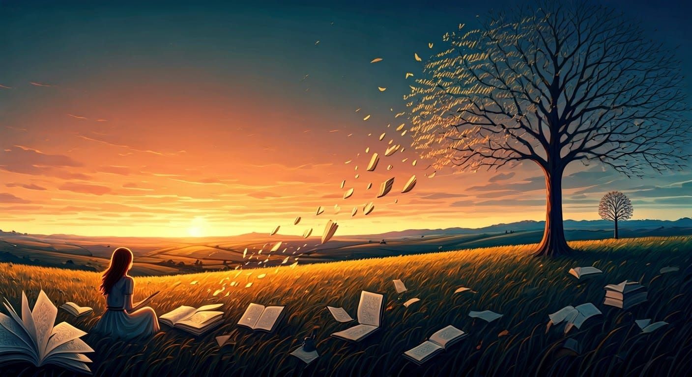 Girl in Literary Landscape: Impressionist Style