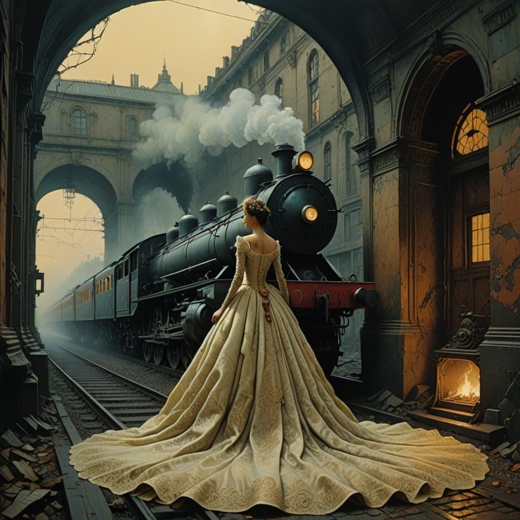Regal Victorian-Inspired Bride in Lavish Train-Inspired Gown