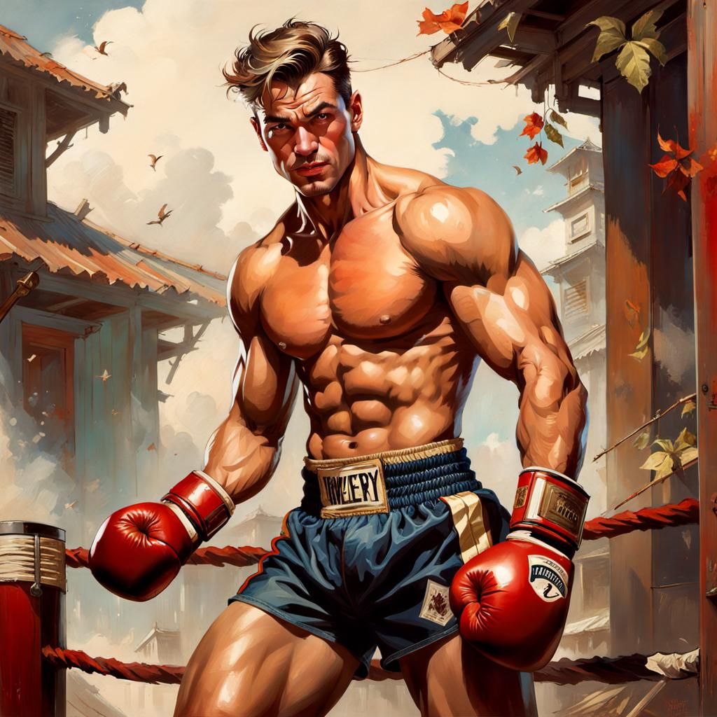 Mischievous Boxer Poses in Pin-Up Style