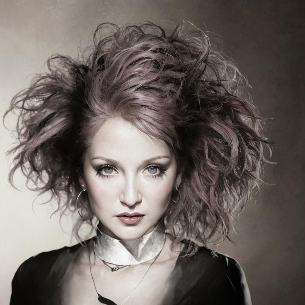 Cyndi Lauper Portrait in Watercolor Dark Fantasy Style