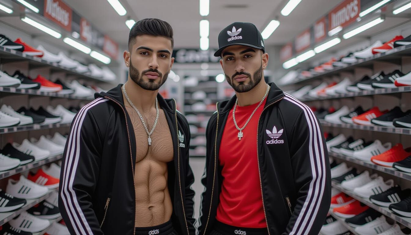 Middle Eastern Men in Adidas Tracksuits, High Fashion Style