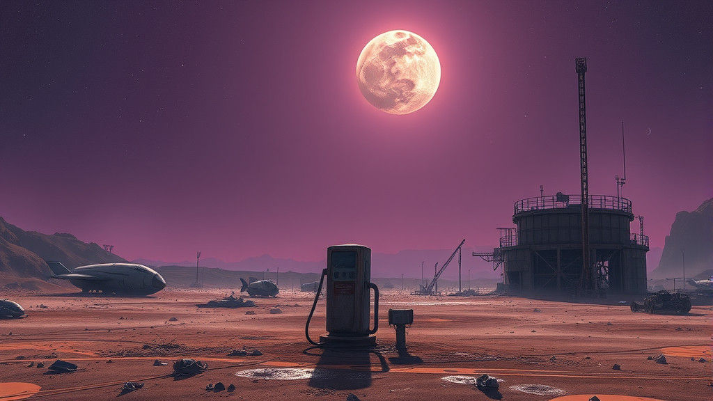 Abandoned Spaceport Fuel Pump in Retro-Futuristic Style