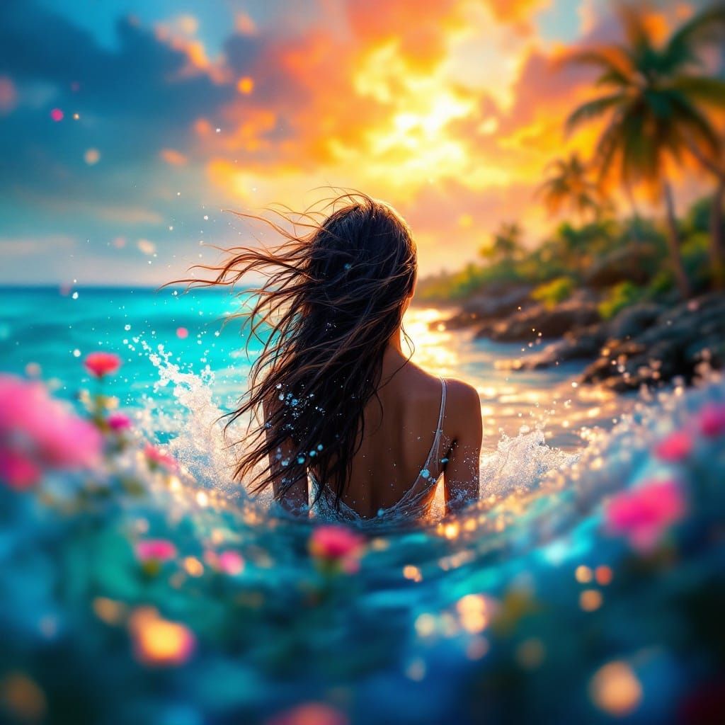 Tropical Island Goddess in Vibrant Fantasy Style