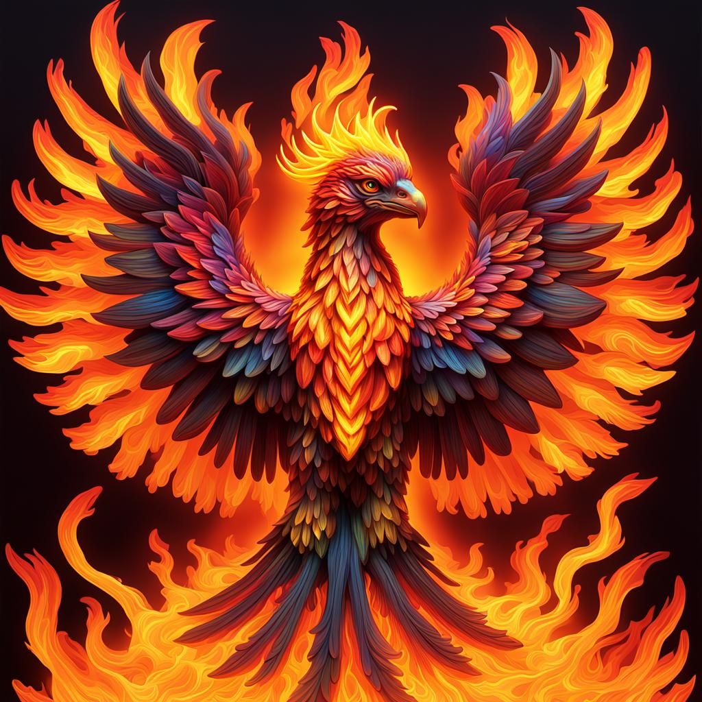 Electric Fire Phoenix Portrait in Neon Colors