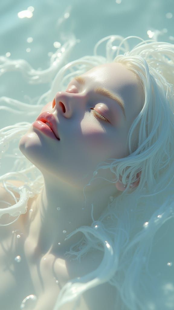Face Submerged in Luminous Milky Water