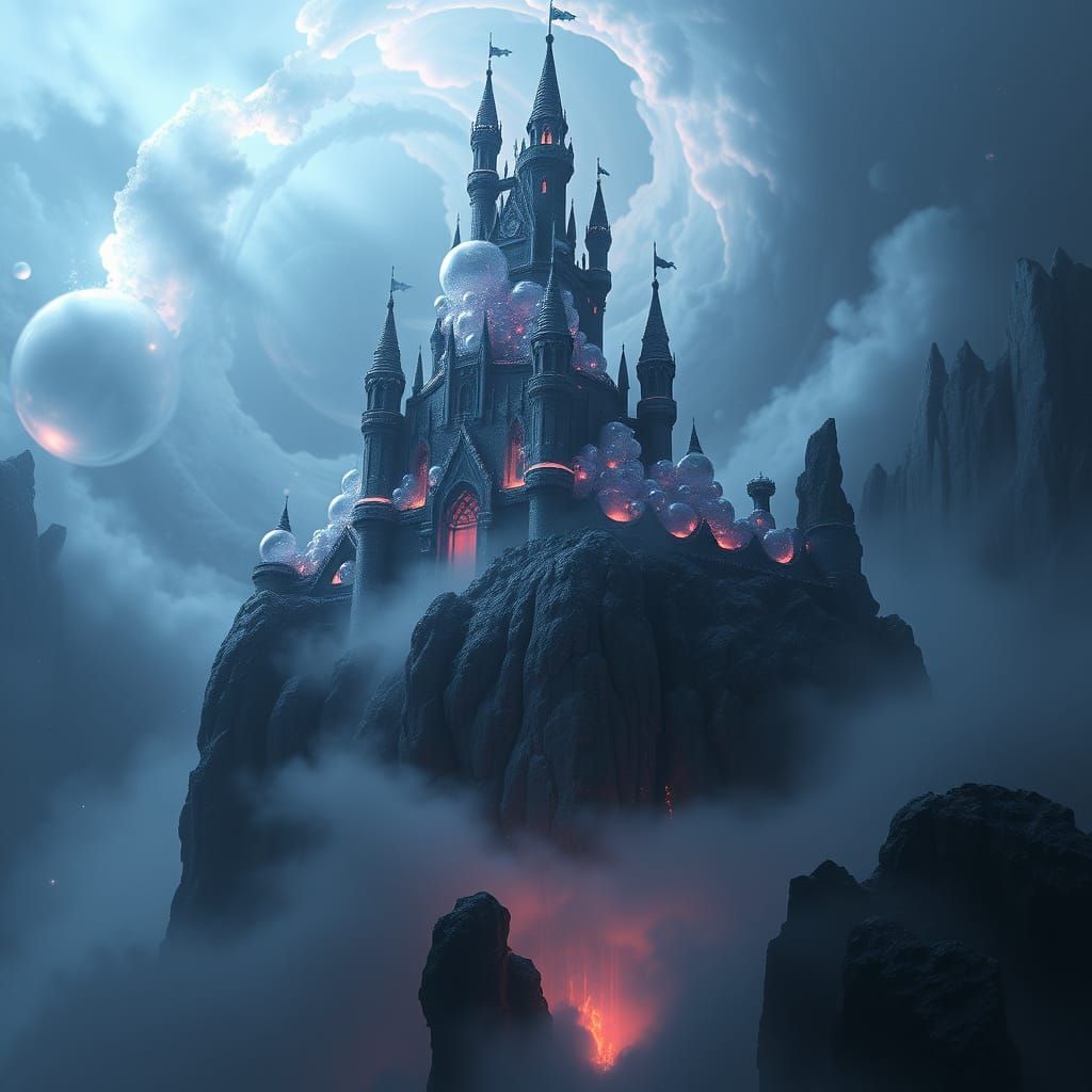 Bubble Castle in Dark Fantasy Landscape