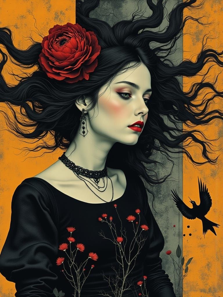 Gothic Woman Portrait in Pop Surreal Style