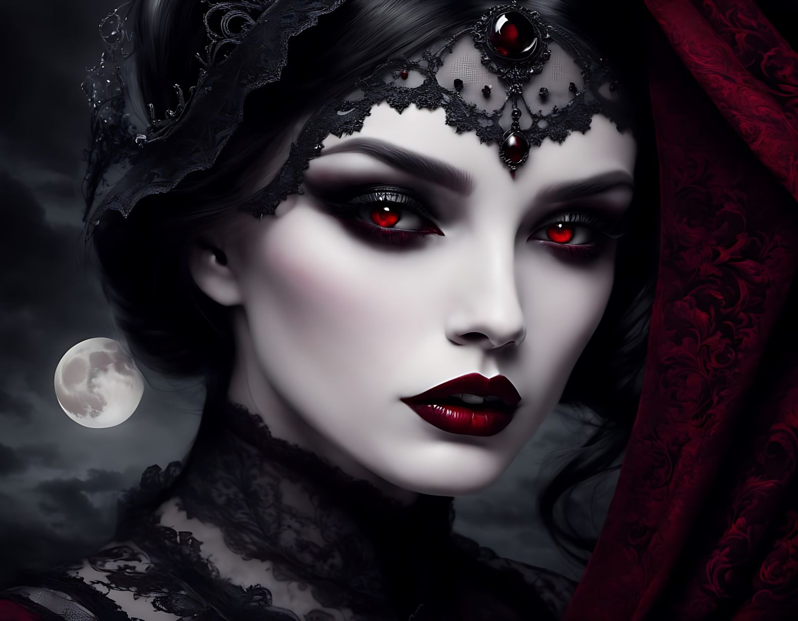 ‘The vampire maiden; the moon is pale but her lips are red’.