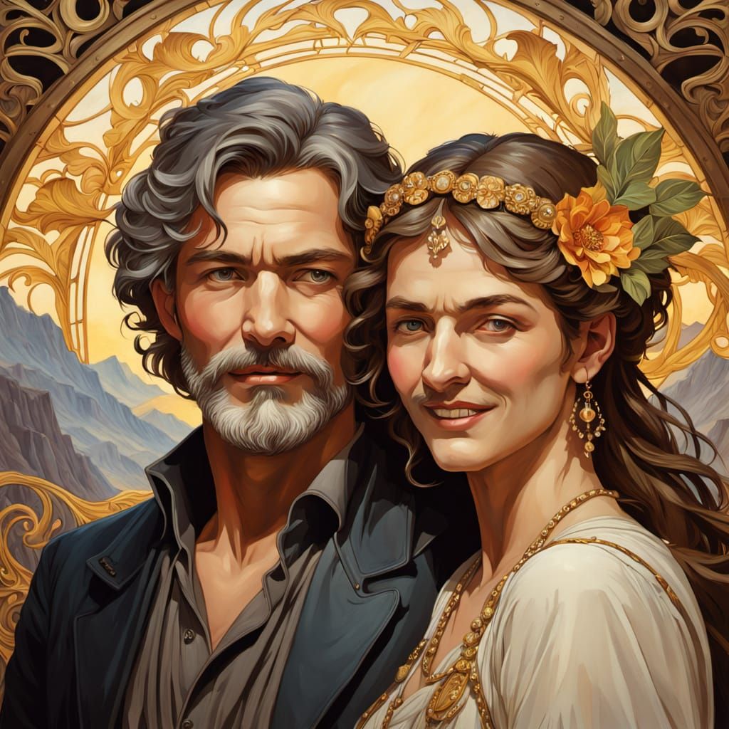 Mountain Vista Portrait in Art Nouveau Style