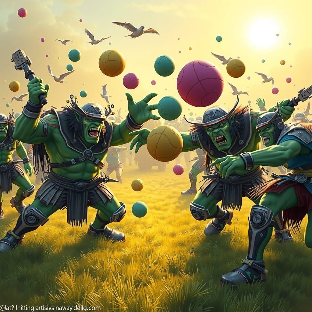 Futuristic Orc Gym Teachers in Neon-Lit Chaos