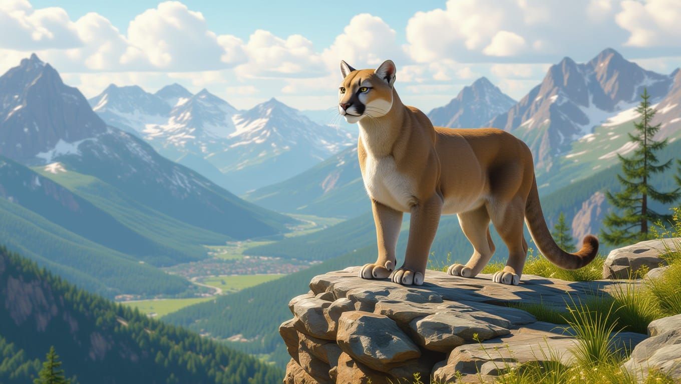 Mountain Lion in a Classical Wildlife Portrait Style