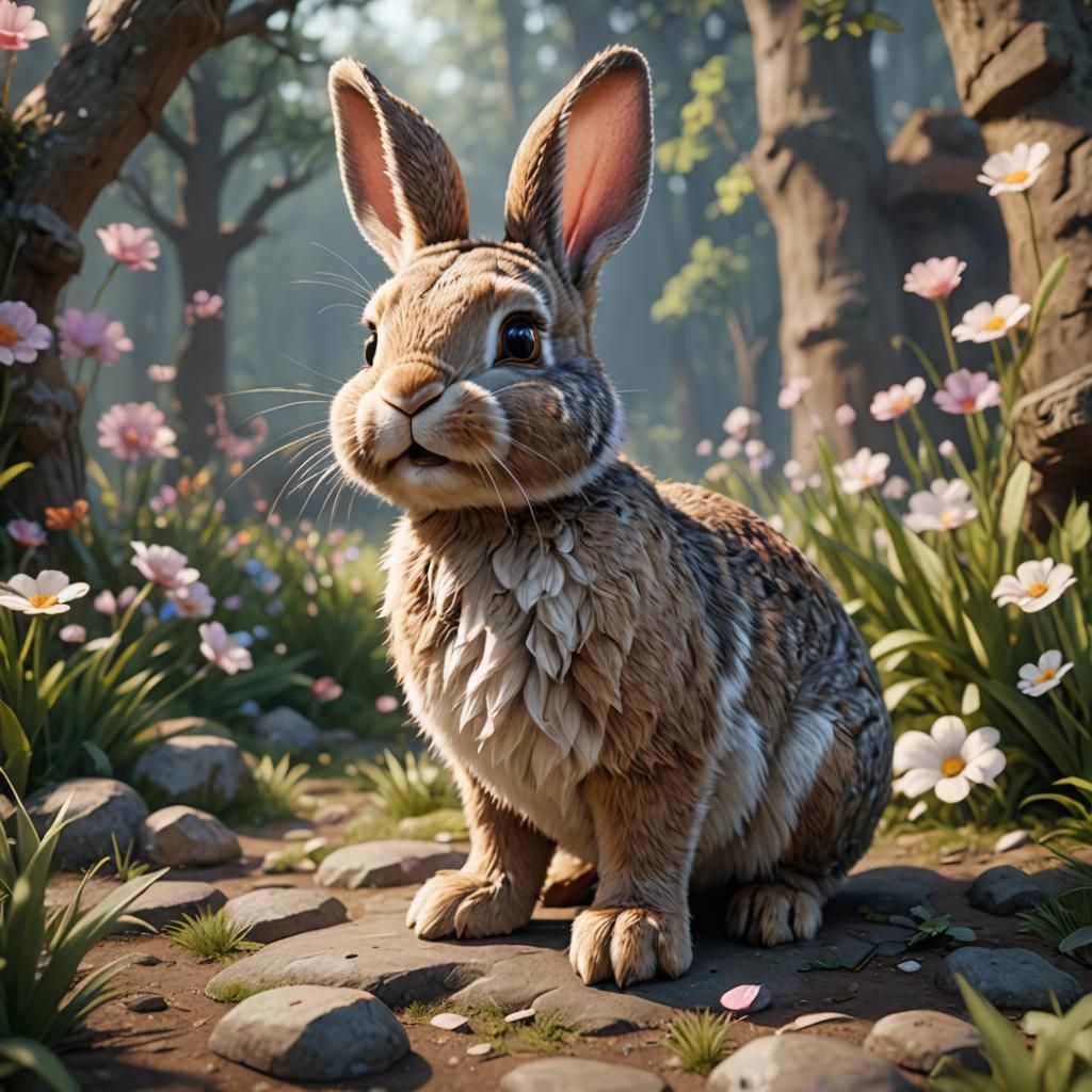 Cuddly Bunny Rabbit in 3D Game Style