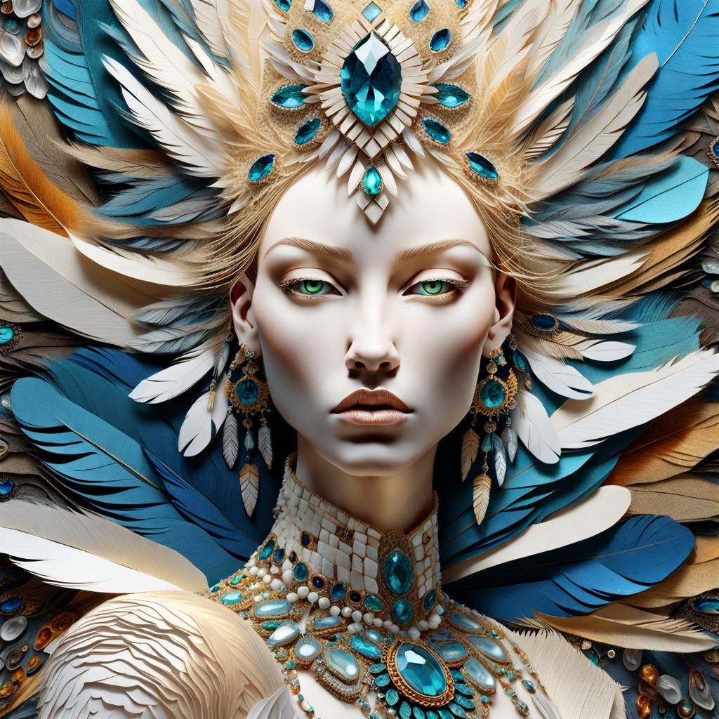 Surreal Woman Made of Jewels and Mixed Media