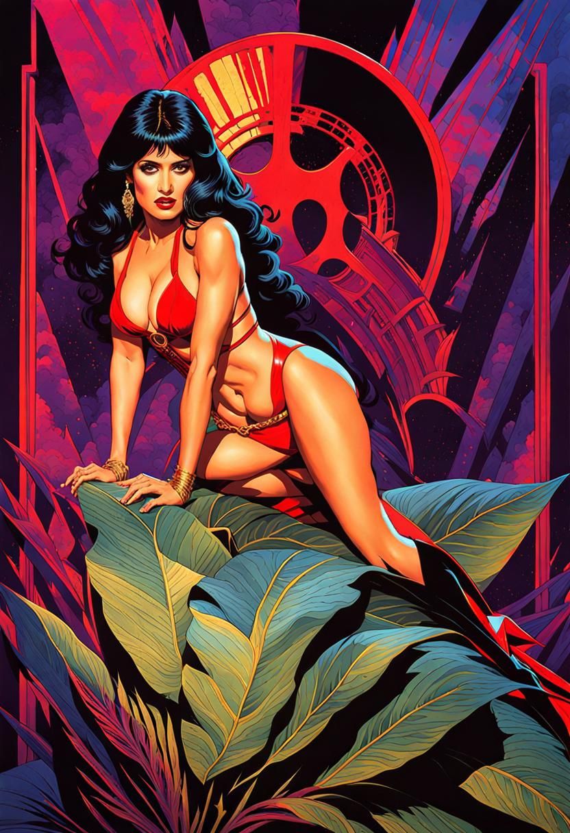 Salma Hayek as Vampirella in Watercolor Art