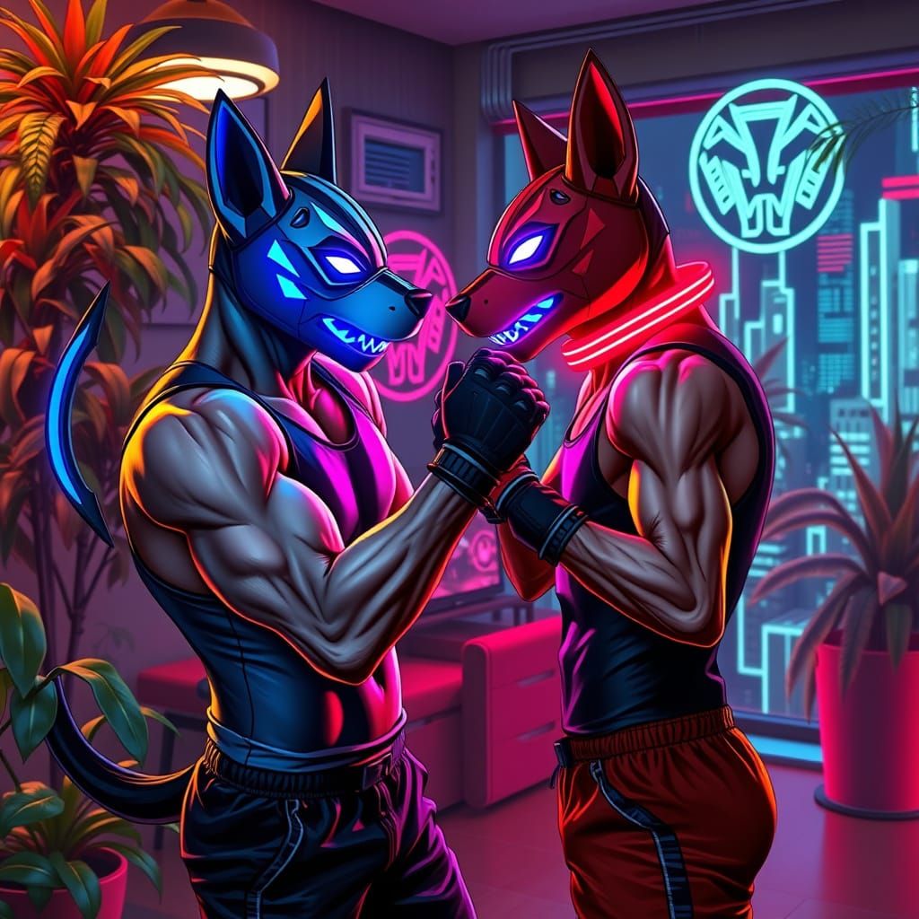 Cyberpunk Athletes Engage in Futuristic Dog Play