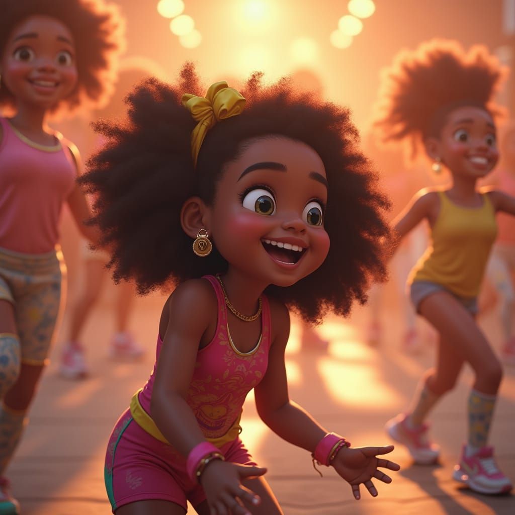 Cheerful Black Girl Radiates Joy in Vibrant Zumba Outfit