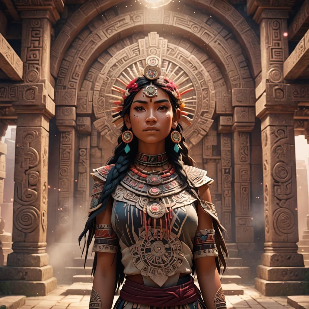Aztec Woman in Ancient Temple: 3D Anime Art