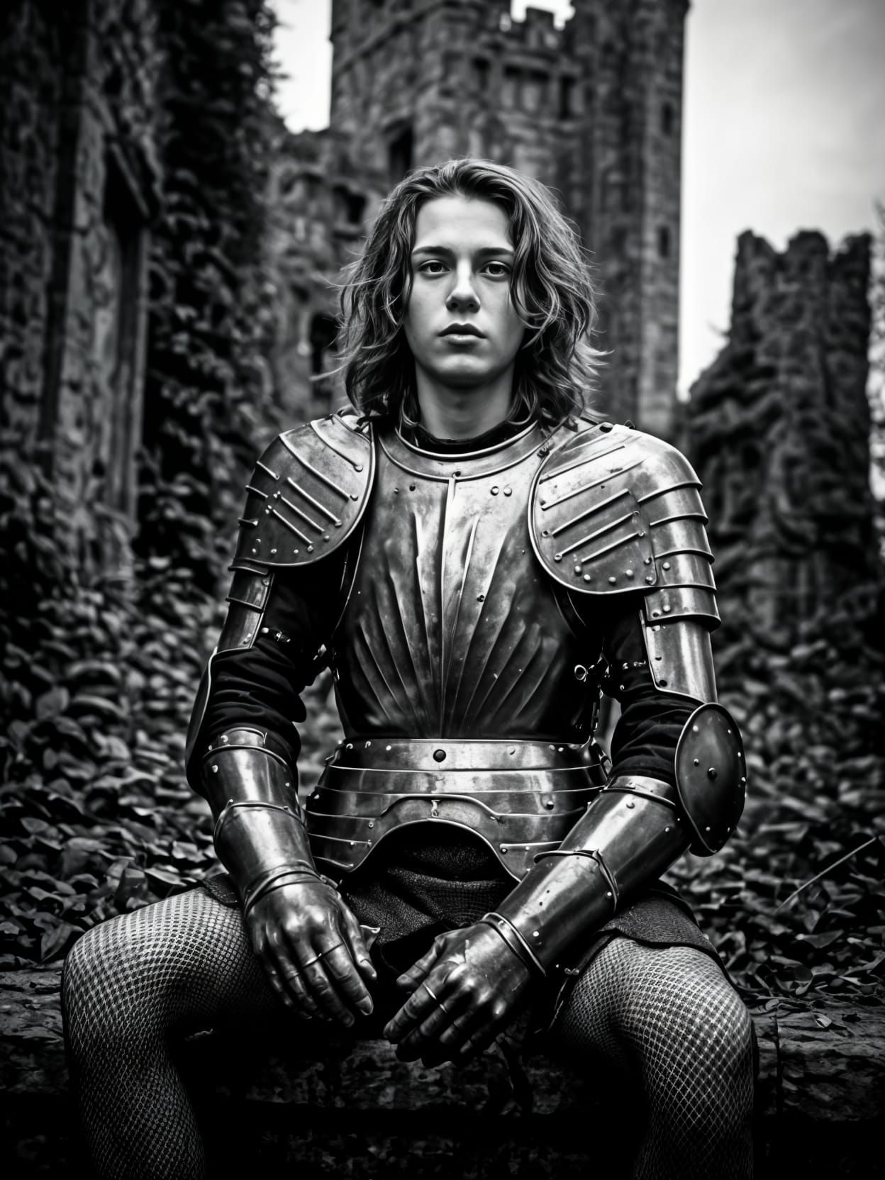 Film Noir Knight in Medieval Castle