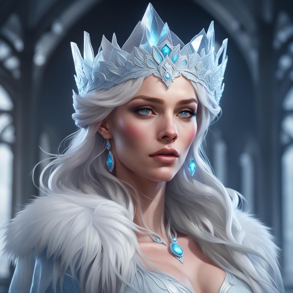 Intricate Ice Queen Portrait in Hyperdetailed Fantasy Art