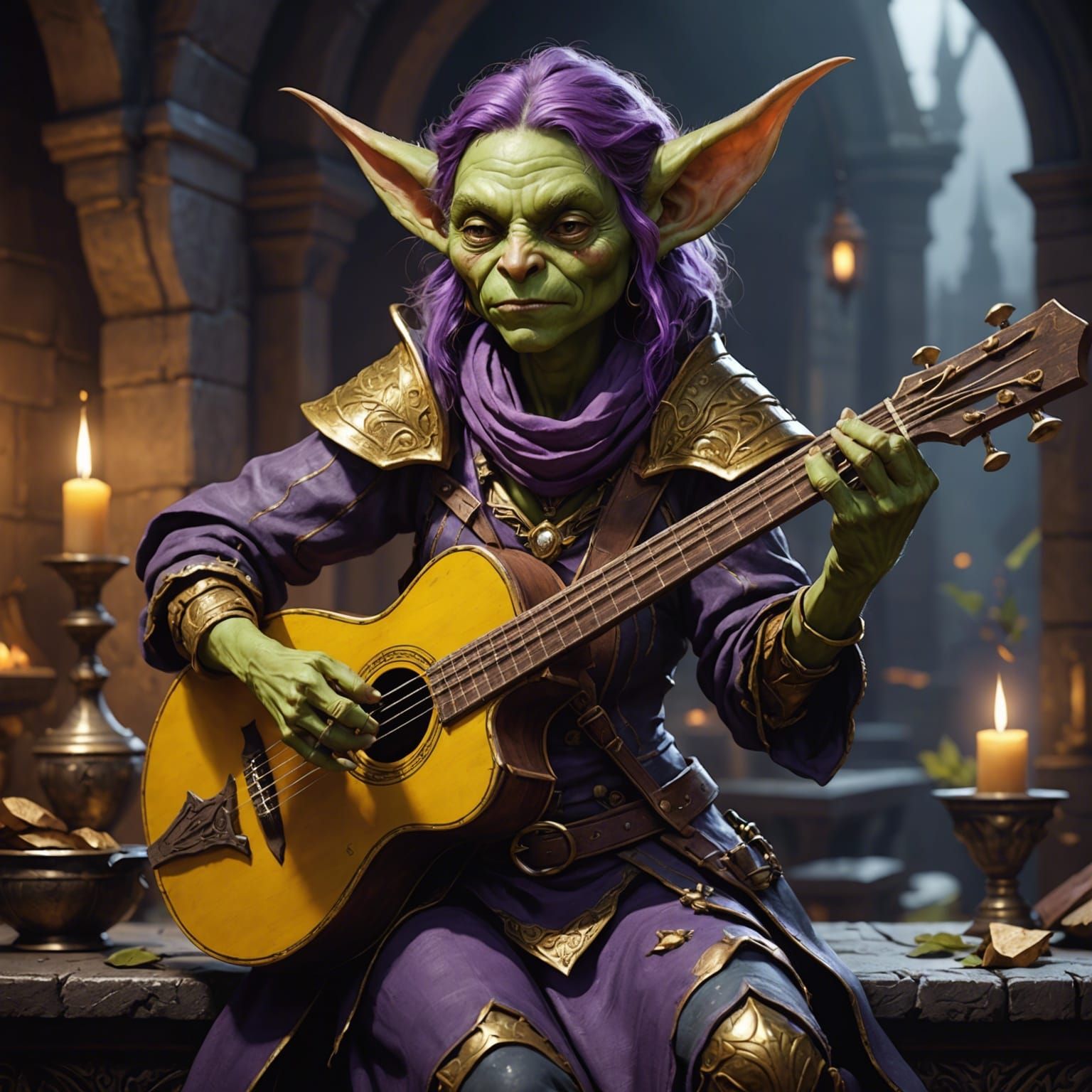 Female Goblin Bard in Dark Fantasy Style