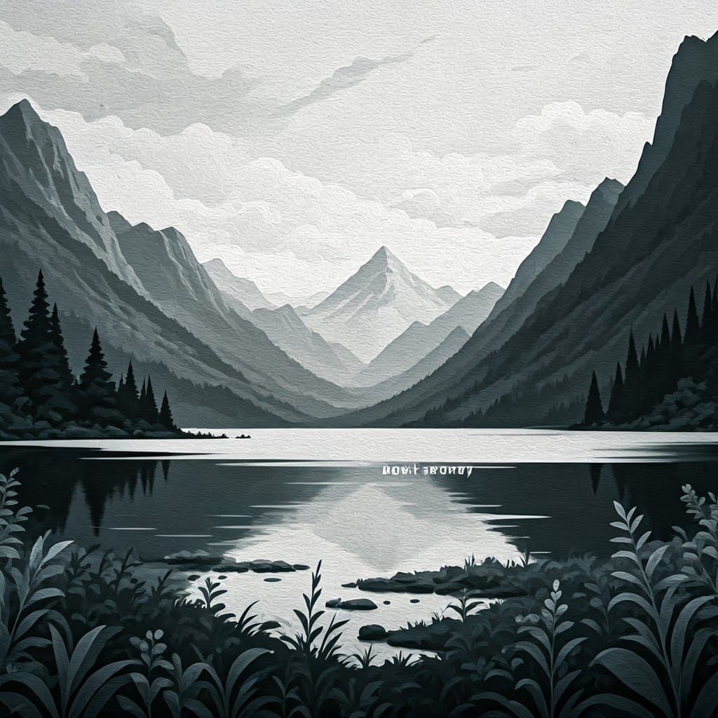 Monochromatic Landscape with Mountains in Impressionist Styl...