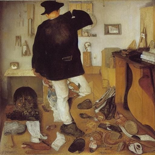 Man Unclogging Drain, Inspired by Holbein and Soutine