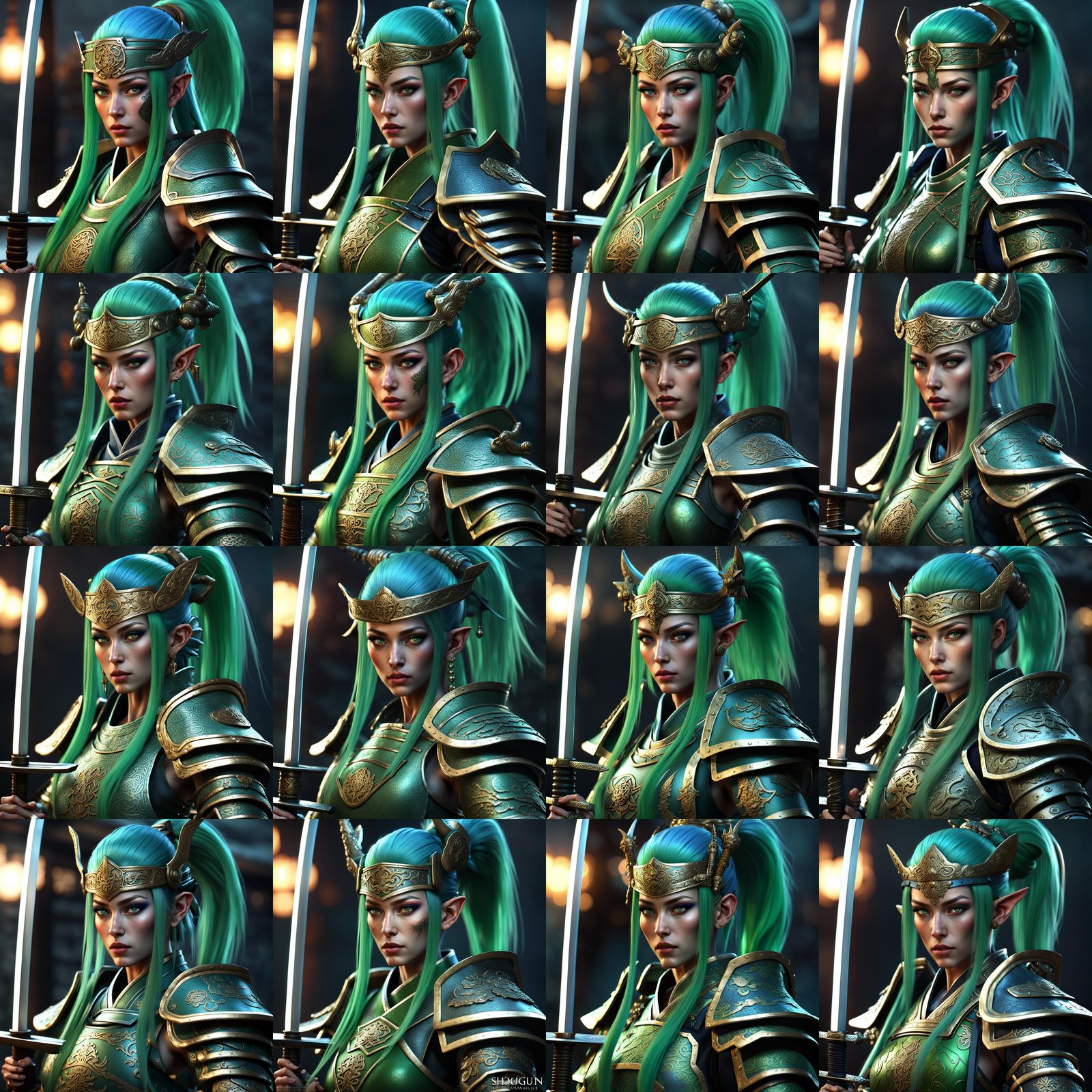 Sea Elf Samurai in Shogun Armor, Digital Art