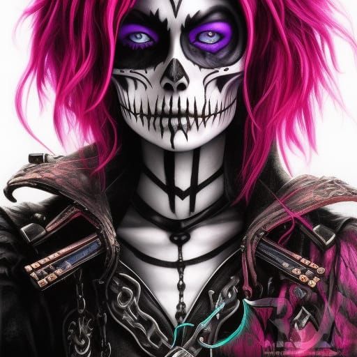 Skeleton Pirate Captain in Dark Inkpunk Art