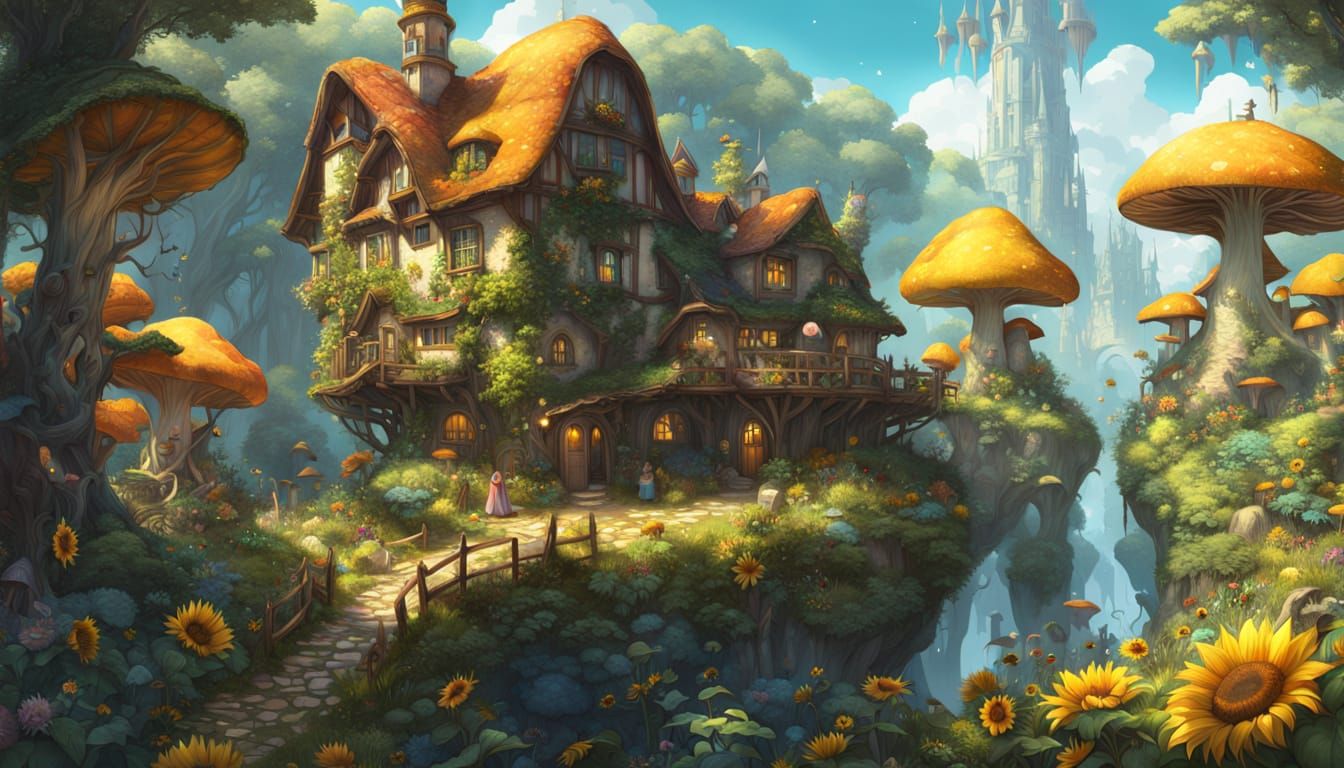 Sunflower Village in Fairy Forest: Fantasycore Art