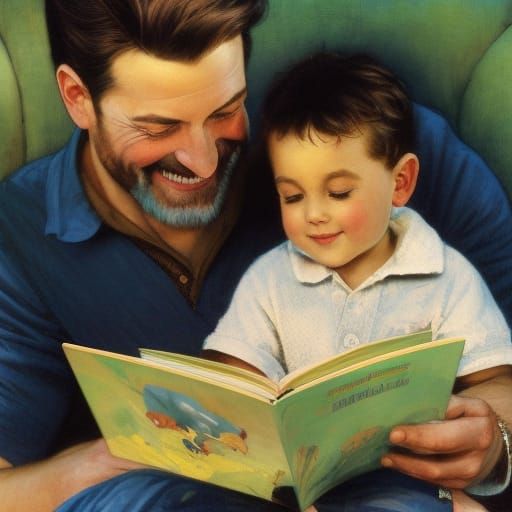 Father and Son Share Story Time Moment